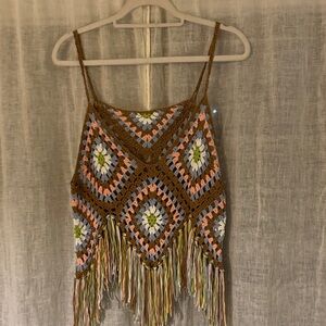 Boho Crochet Fringe Crop Top - Multicolor